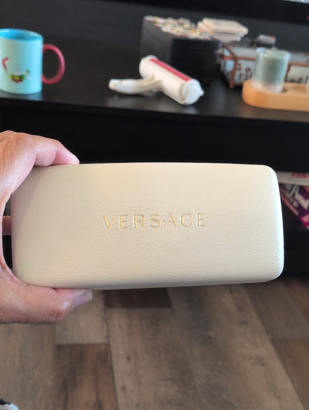 Versace Cream Eyewear Case with Gold Logo CASE ONLY